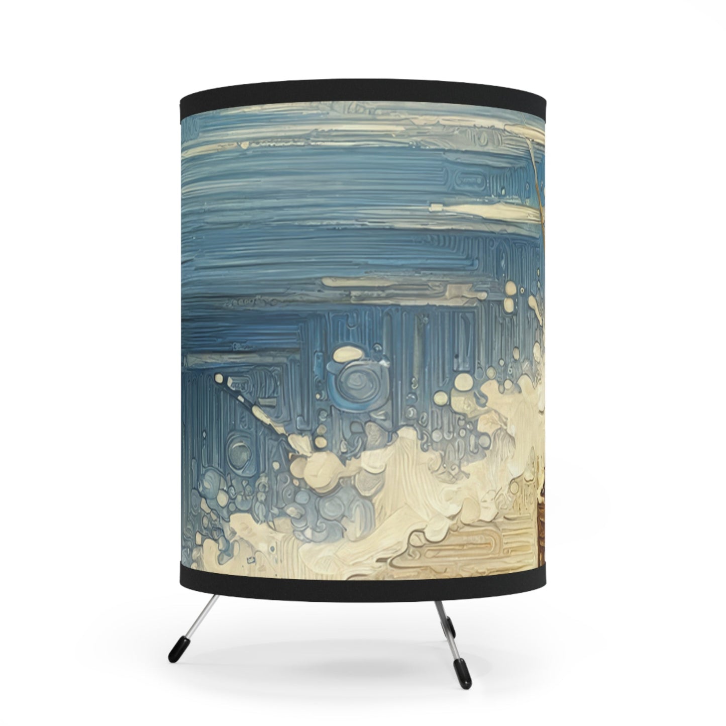 Seaside Solitude Tachism Tripod Lamp with High-Res Printed Shade, US\CA plug - ATUH.ART