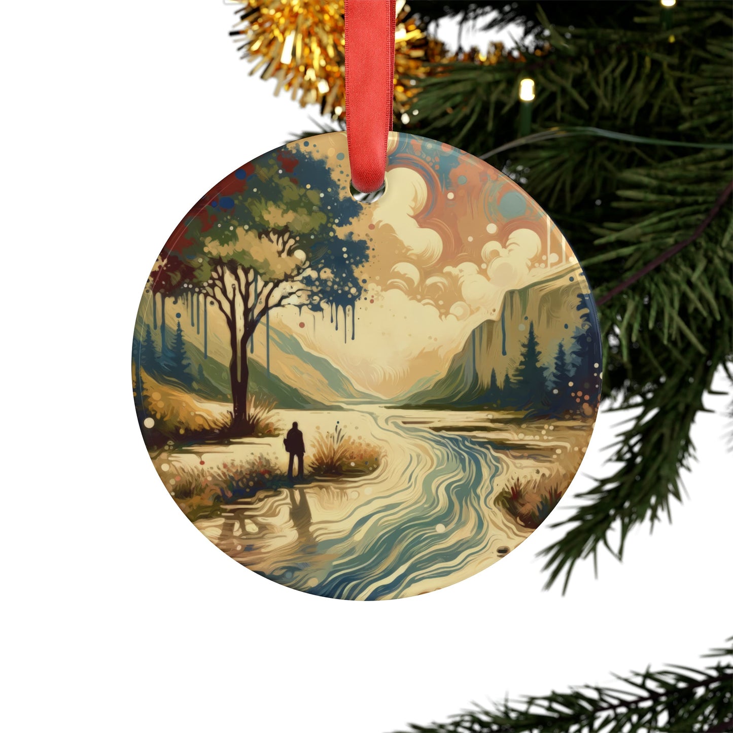 Serene Stream Sojourn Acrylic Ornament with Ribbon - ATUH.ART
