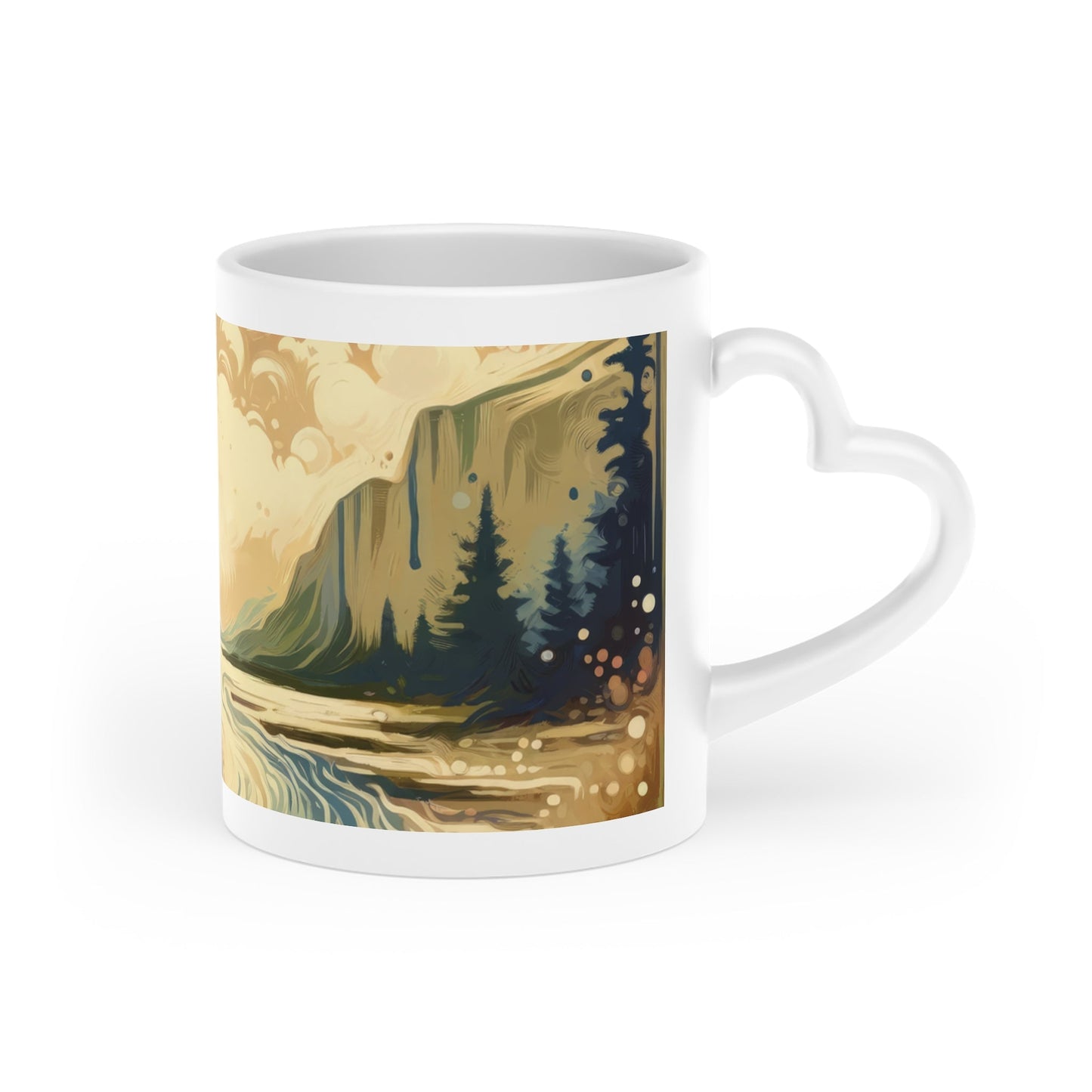 Serene Stream Sojourn Heart-Shaped Mug - ATUH.ART