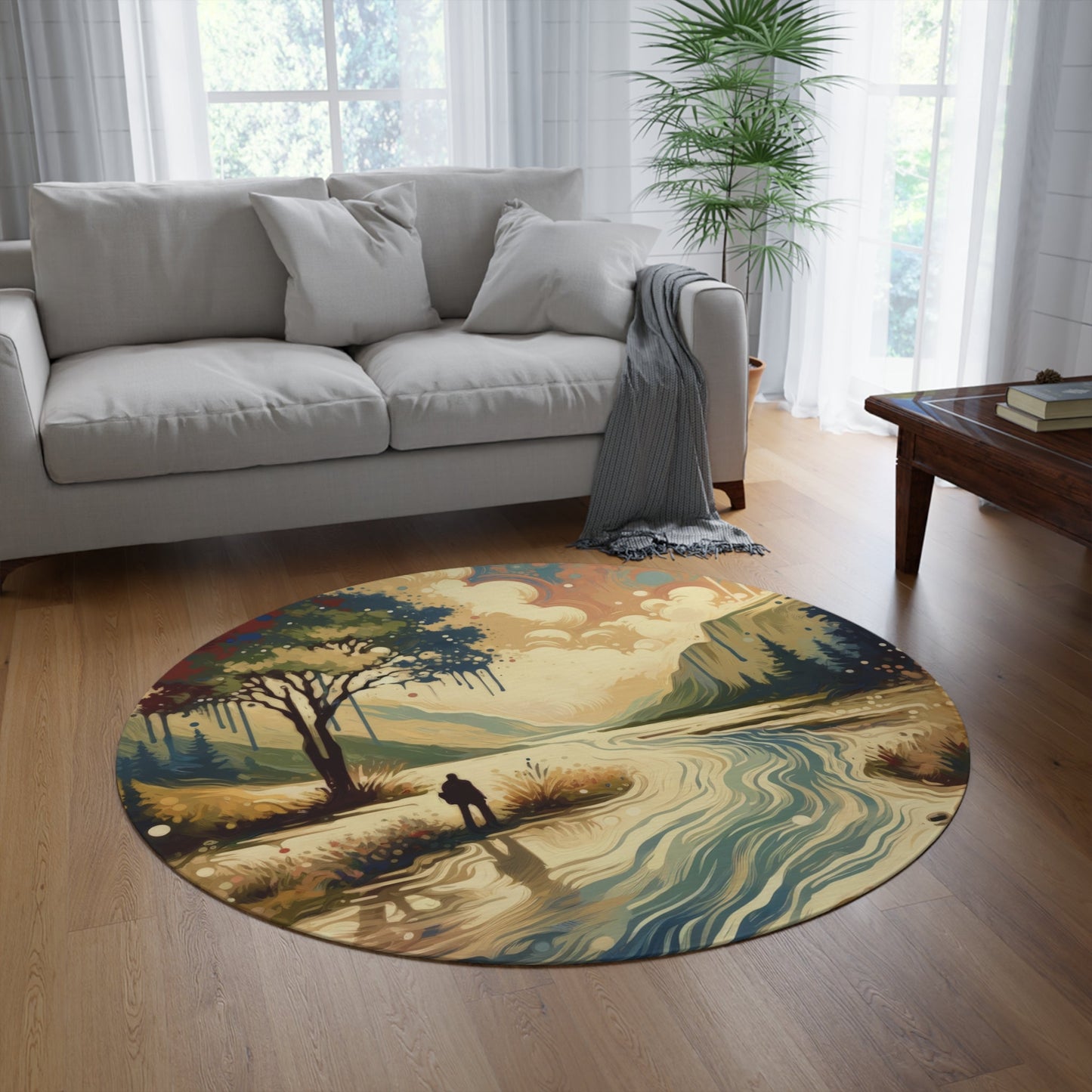Serene Stream Sojourn Round Rug - ATUH.ART