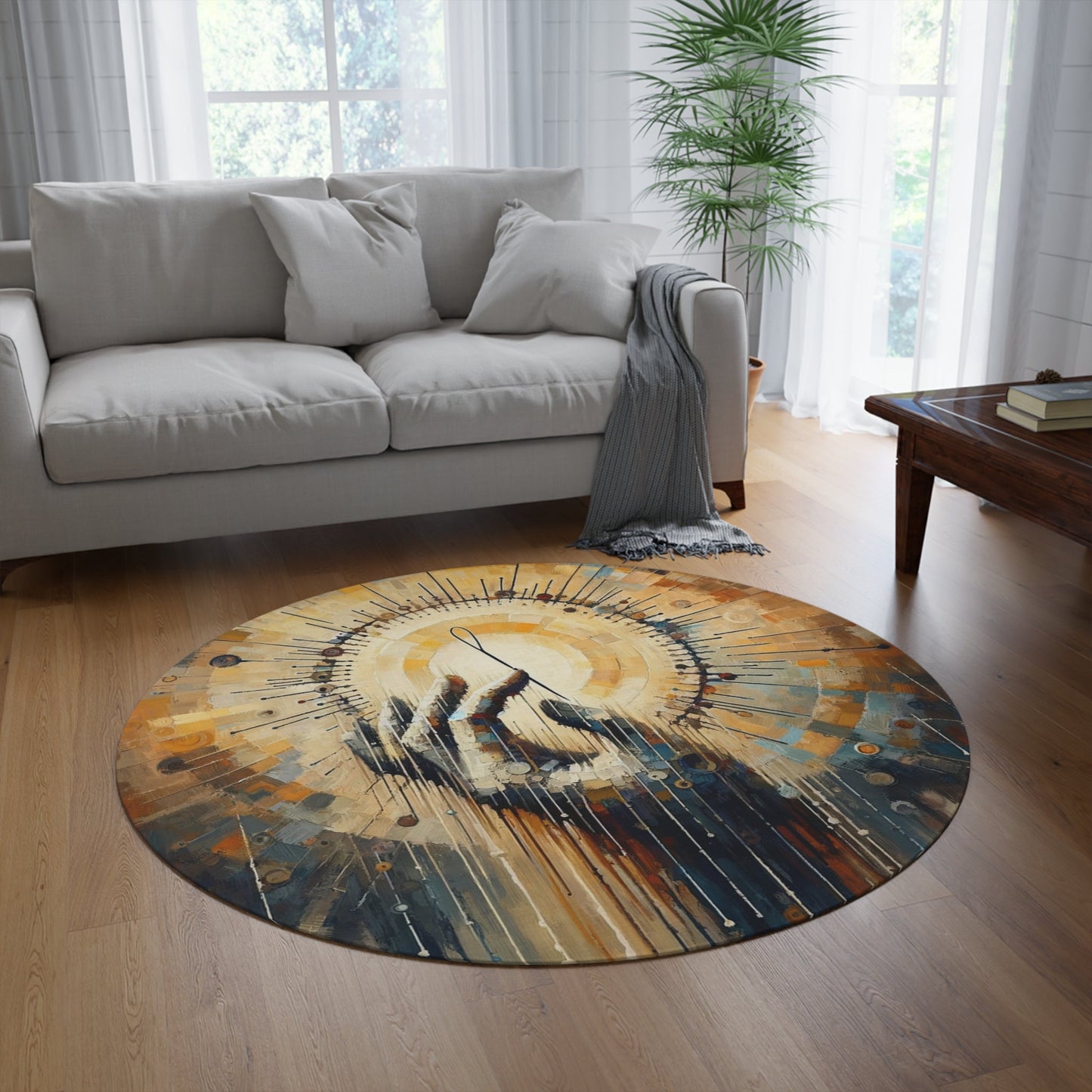 Sovereign Reflective Tachism Round Rug - ATUH.ART