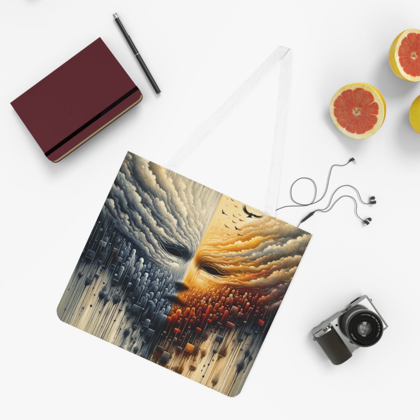 Subdued Revolutionary Currents Shoulder Tote Bag (AOP) - ATUH.ART