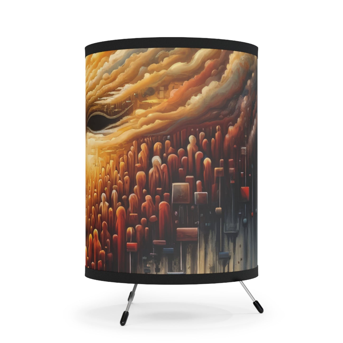 Subdued Revolutionary Currents Tripod Lamp with High-Res Printed Shade, US\CA plug - ATUH.ART