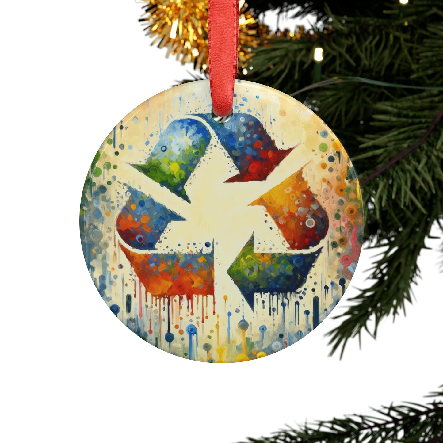 Sustainable Transformation Tachism Acrylic Ornament with Ribbon - ATUH.ART