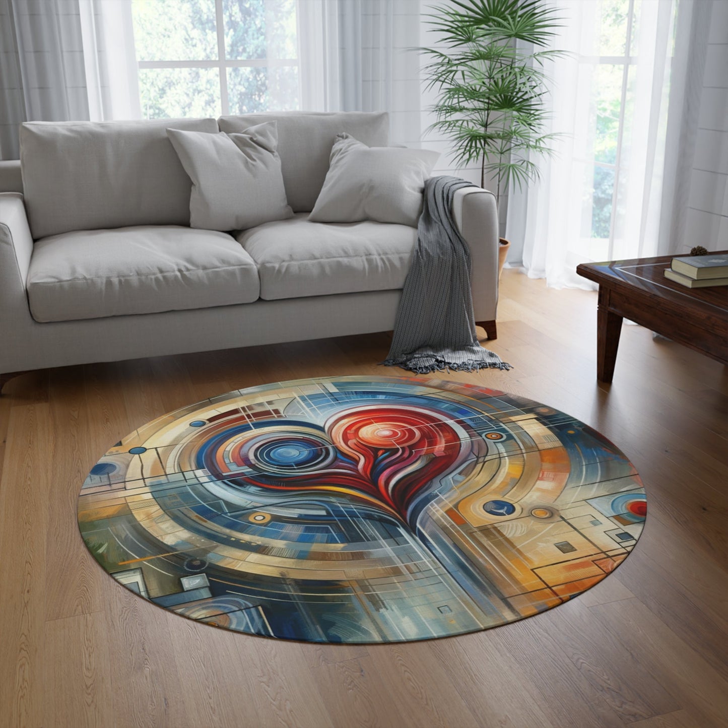 Techno Heart Harmony Round Rug - ATUH.ART