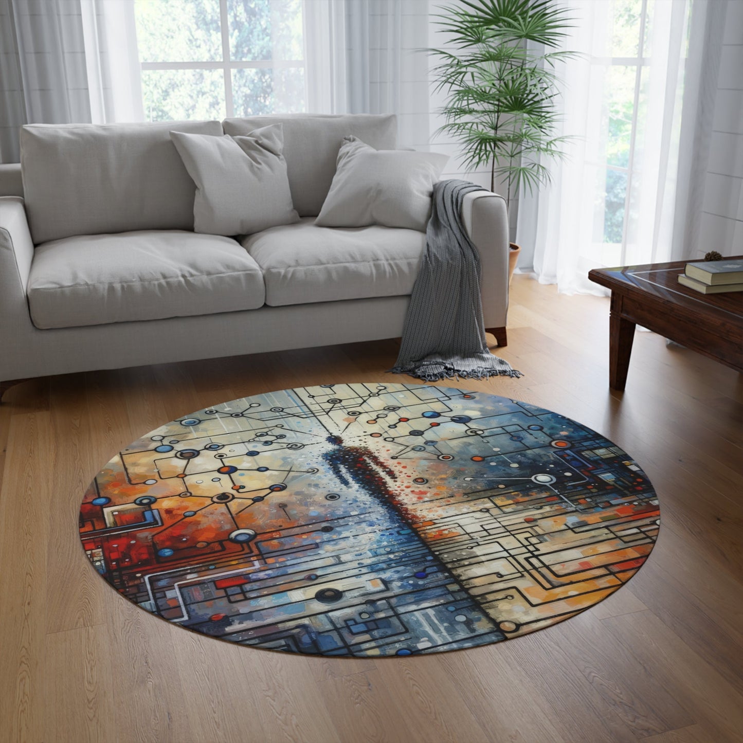 Technological Connectivity Bridge Round Rug - ATUH.ART