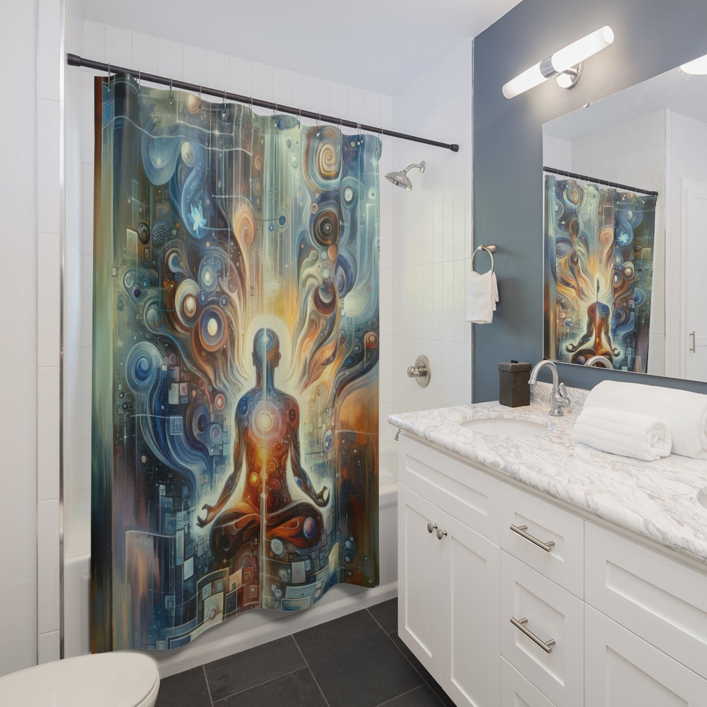 Technological Spiritual Synthesis Shower Curtains - ATUH.ART