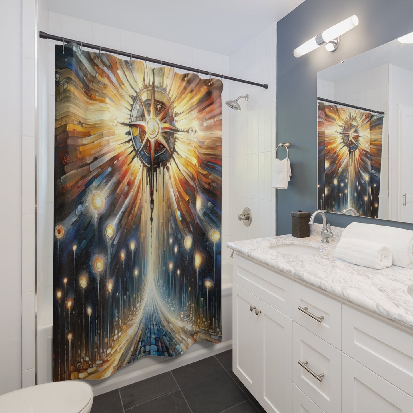 Wisdom Compass Journey Shower Curtains - ATUH.ART