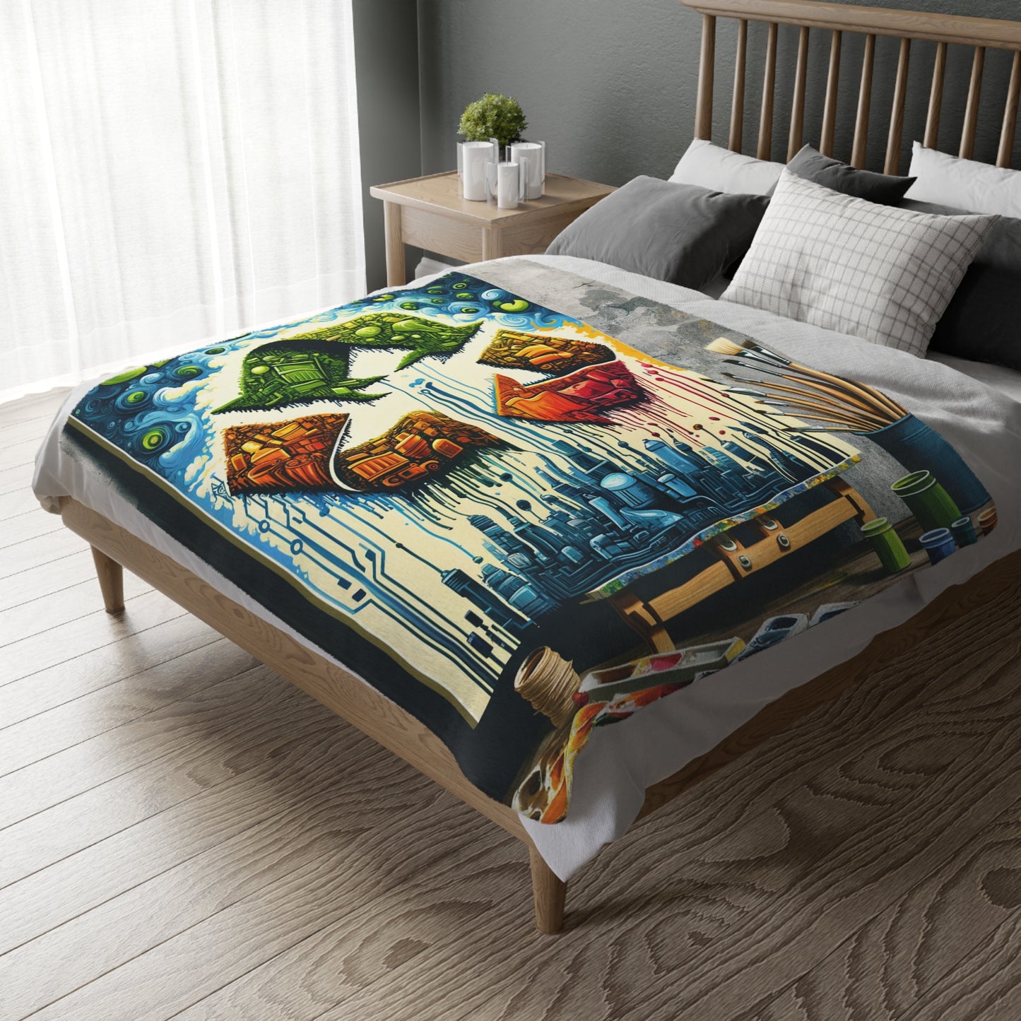 Upcycling Lifecycle Artistry Velveteen Microfiber Blanket (Two-sided print)