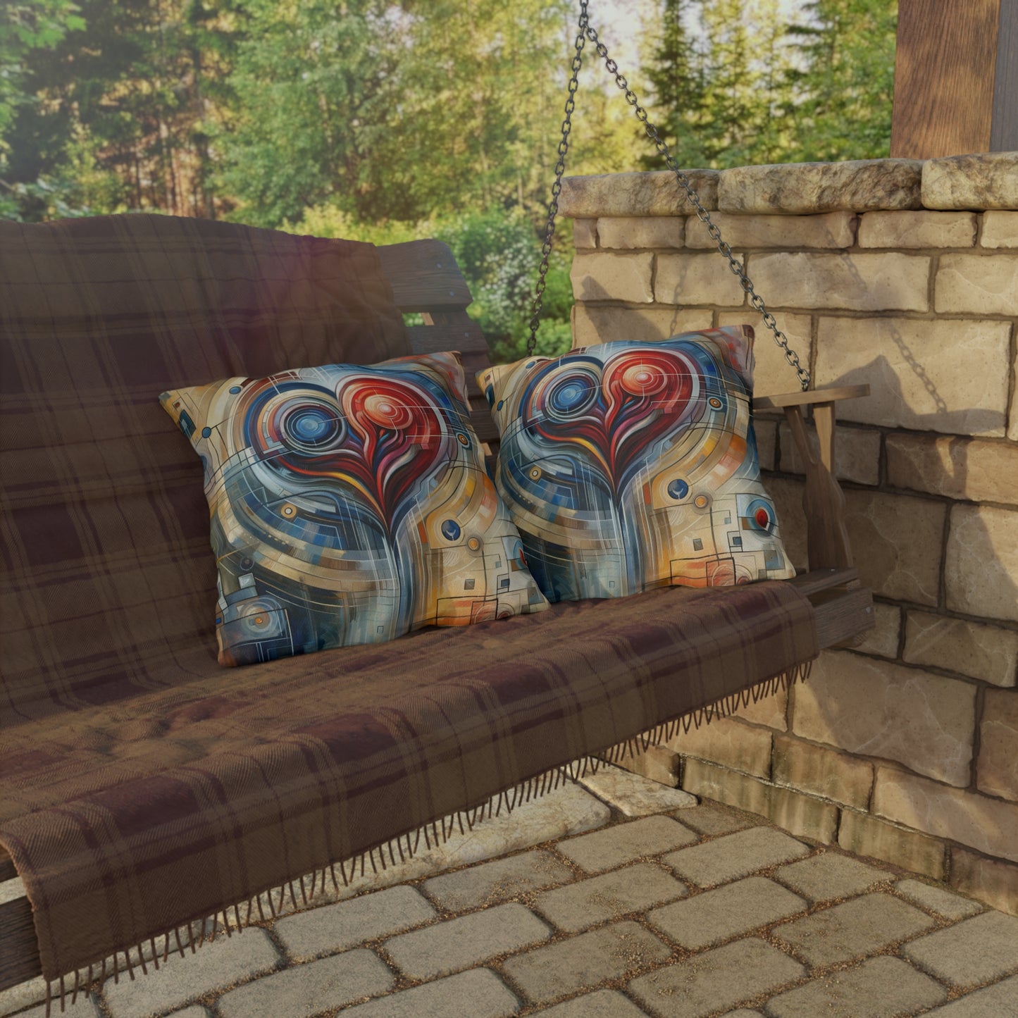 Techno Heart Harmony Outdoor Pillows