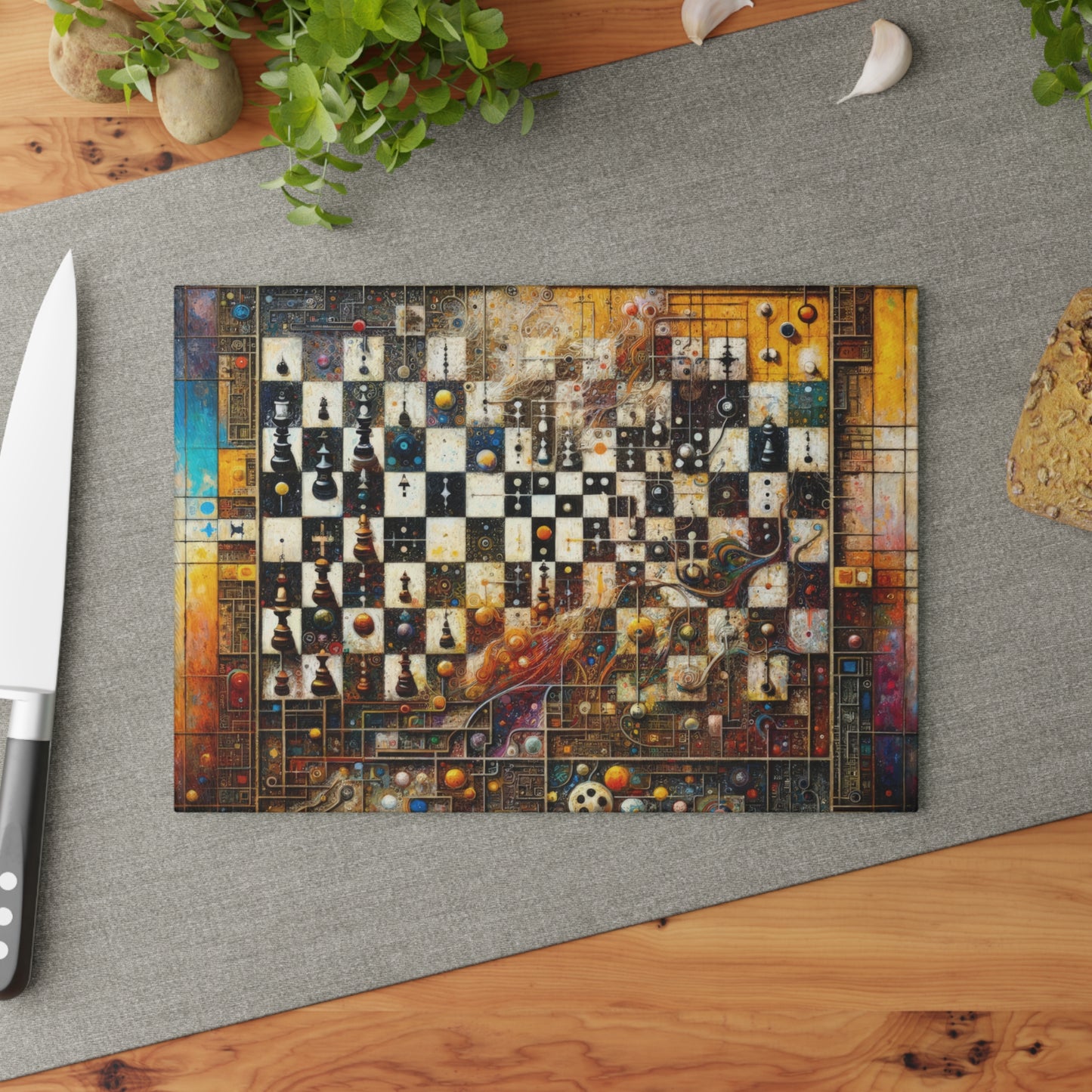 Cosmic Chess Integration Glass Cutting Board