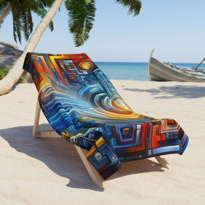 Digital Tachism Connectivity Beach Towel