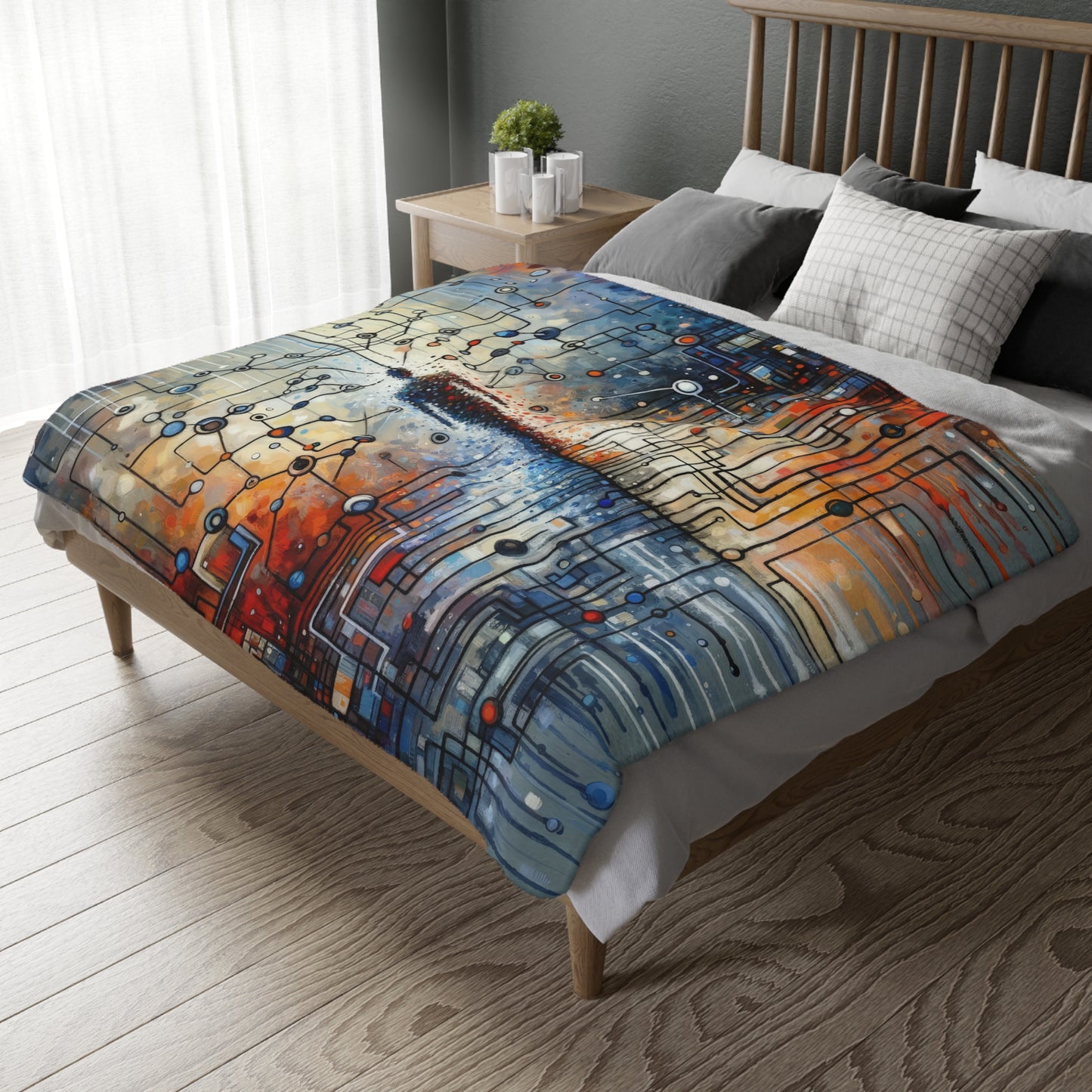 Technological Connectivity Bridge Velveteen Microfiber Blanket (Two-sided print)
