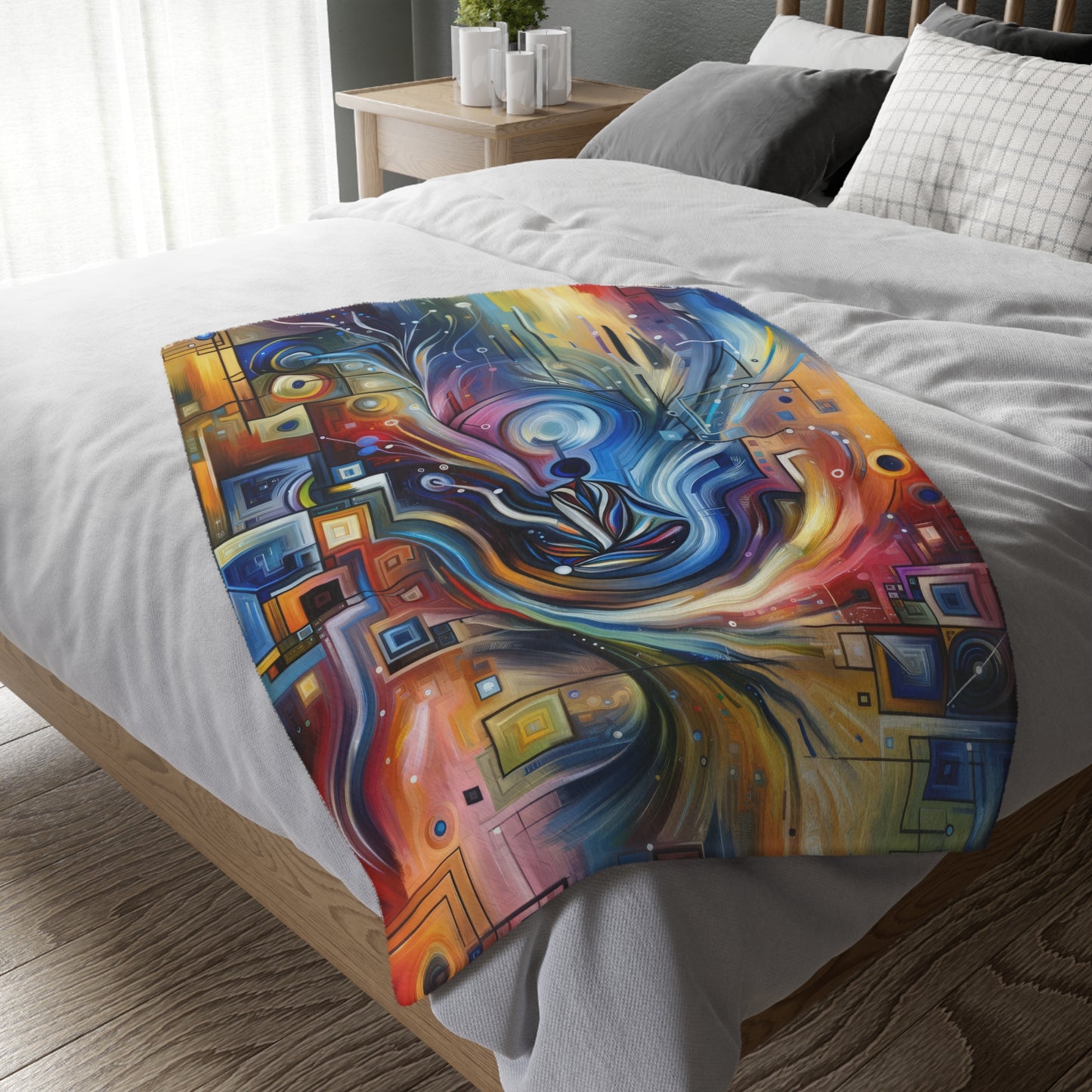 Digital Mindfulness Abstract Velveteen Microfiber Blanket (Two-sided print)