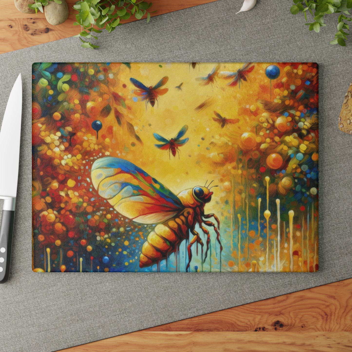 Seasonal Cicada Vibrance Glass Cutting Board