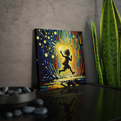 Child Firefly Chase Canvas Photo Tile