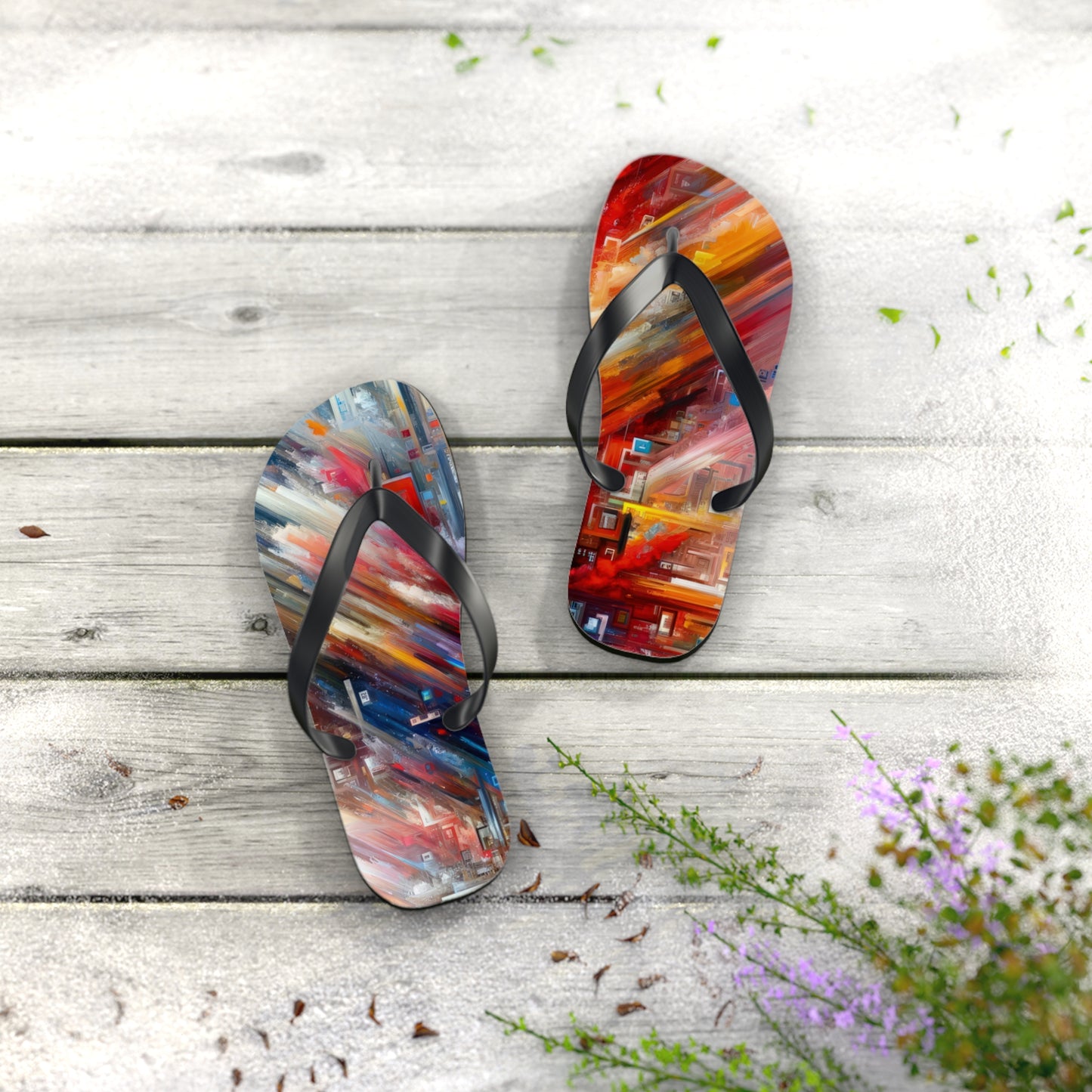 Digital Chaos Symphony Flip Flops