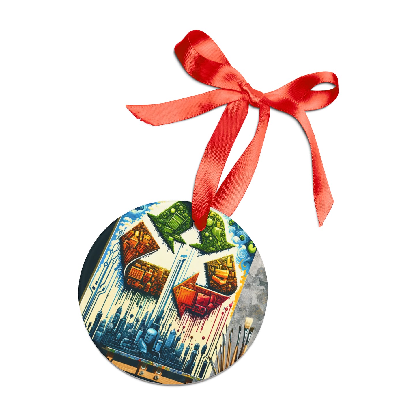 Upcycling Lifecycle Artistry Acrylic Ornament with Ribbon