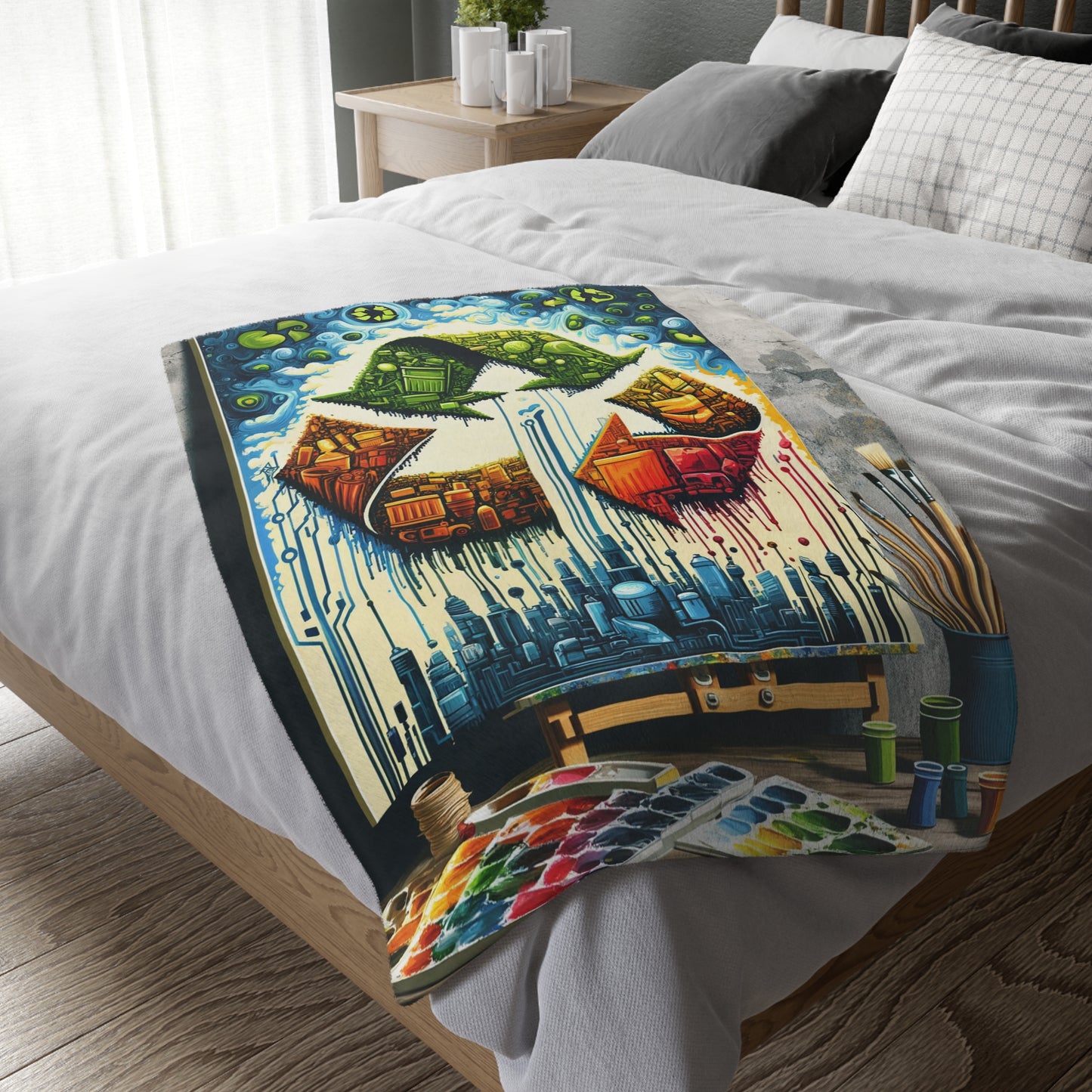 Upcycling Lifecycle Artistry Velveteen Microfiber Blanket (Two-sided print)