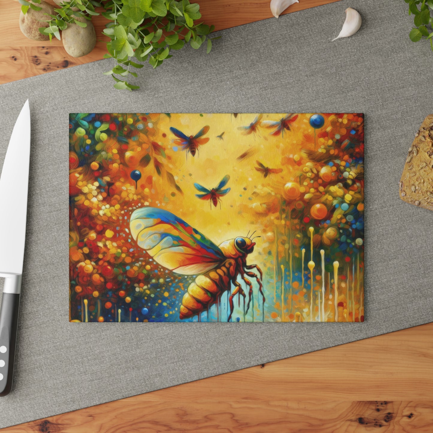 Seasonal Cicada Vibrance Glass Cutting Board