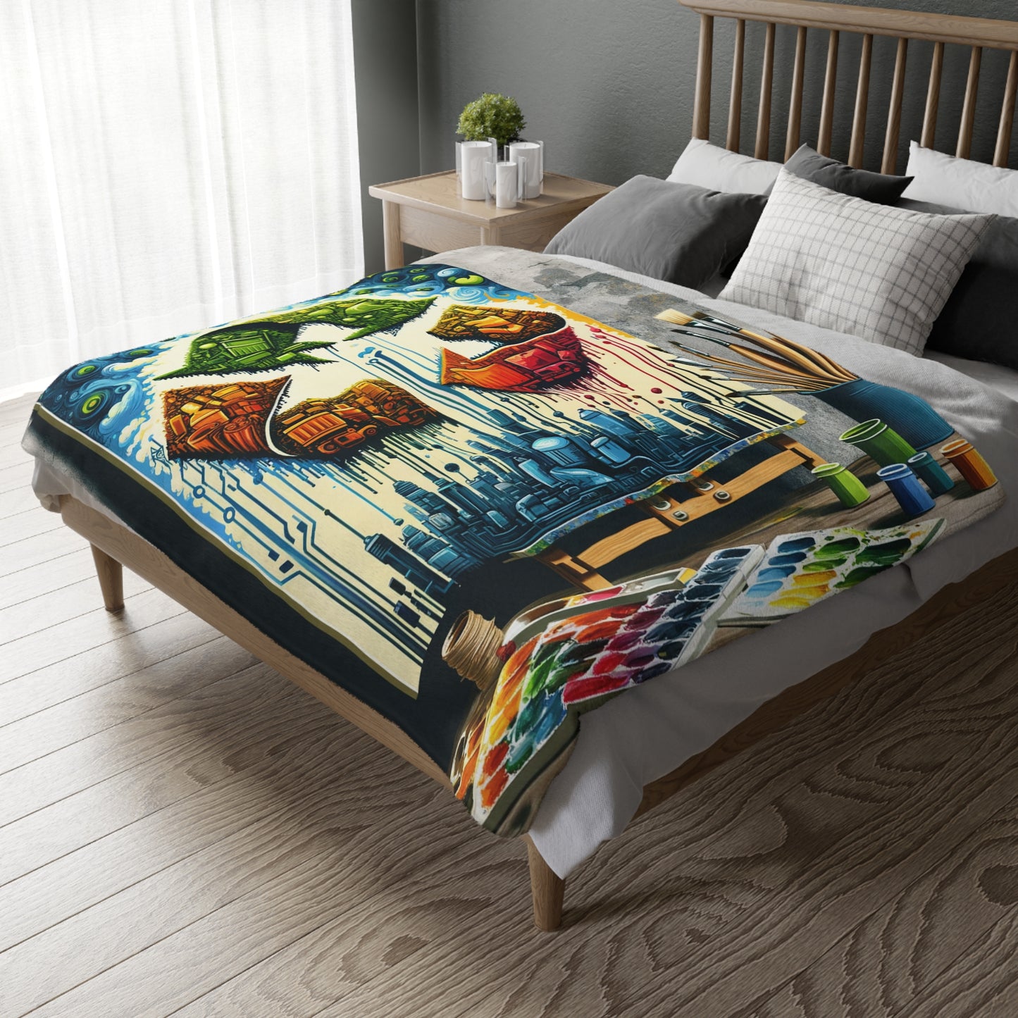 Upcycling Lifecycle Artistry Velveteen Microfiber Blanket (Two-sided print)