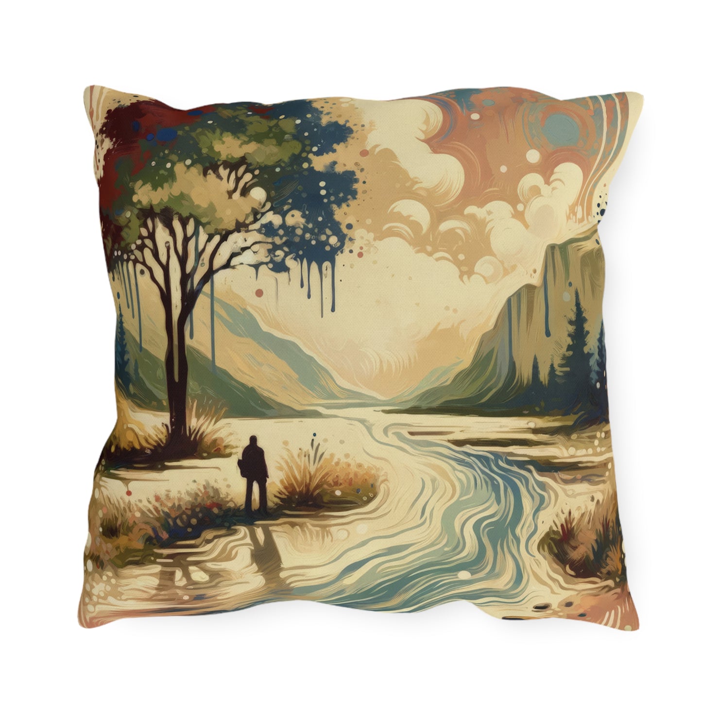 Serene Stream Sojourn Outdoor Pillows