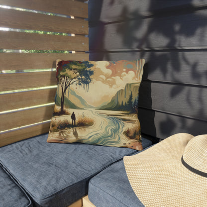 Serene Stream Sojourn Outdoor Pillows