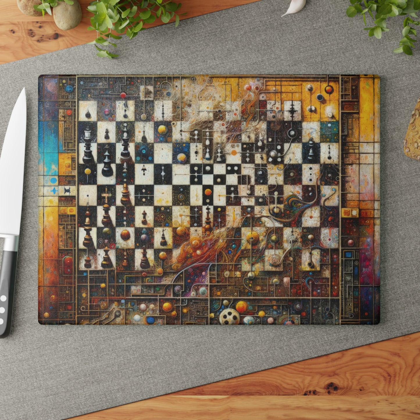 Cosmic Chess Integration Glass Cutting Board