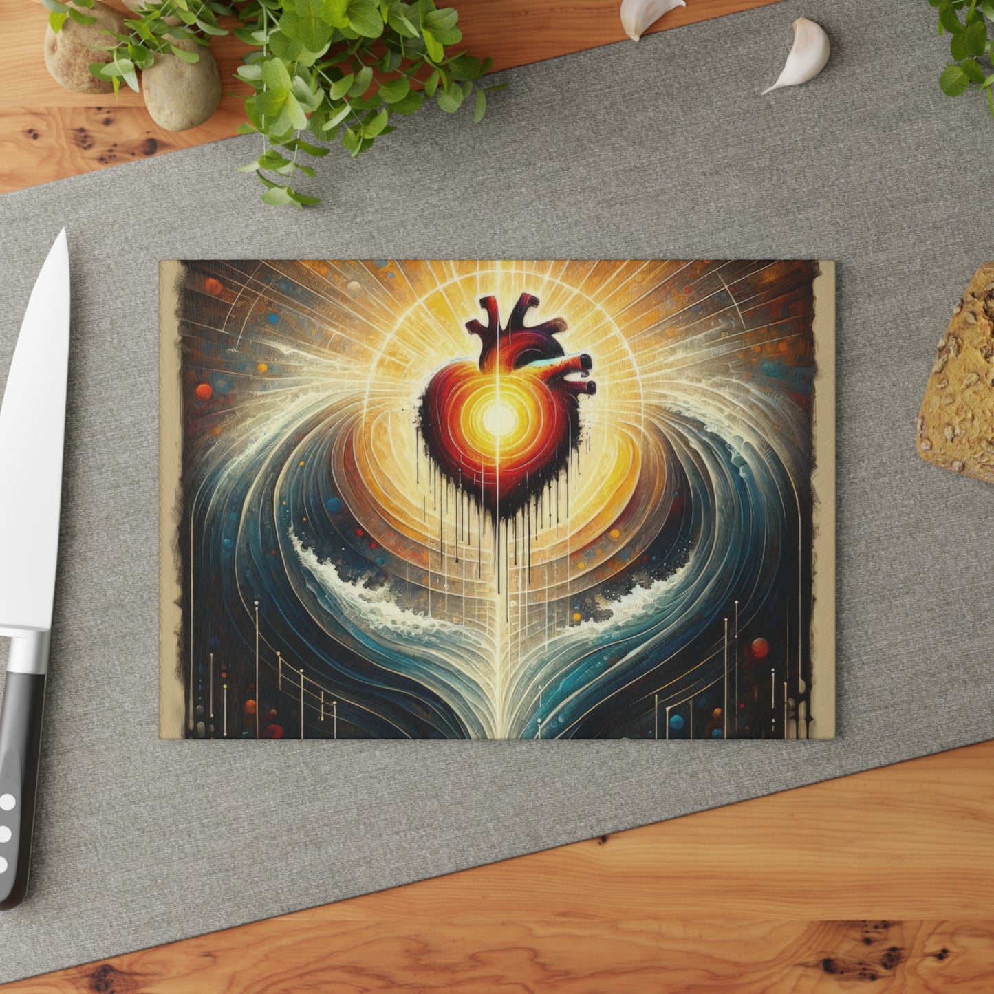Awakened Heart Waves Glass Cutting Board