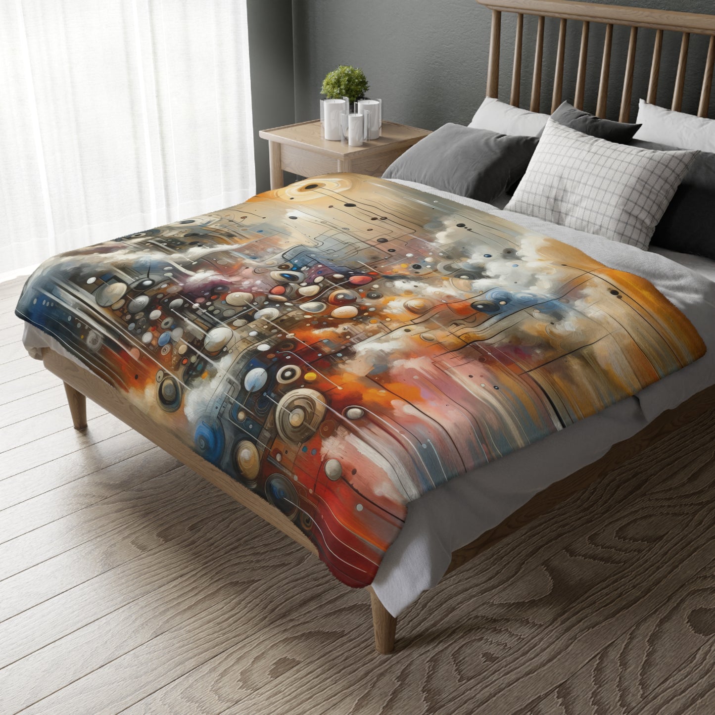 Abstract Mechanical Harmony Velveteen Microfiber Blanket (Two-sided print)