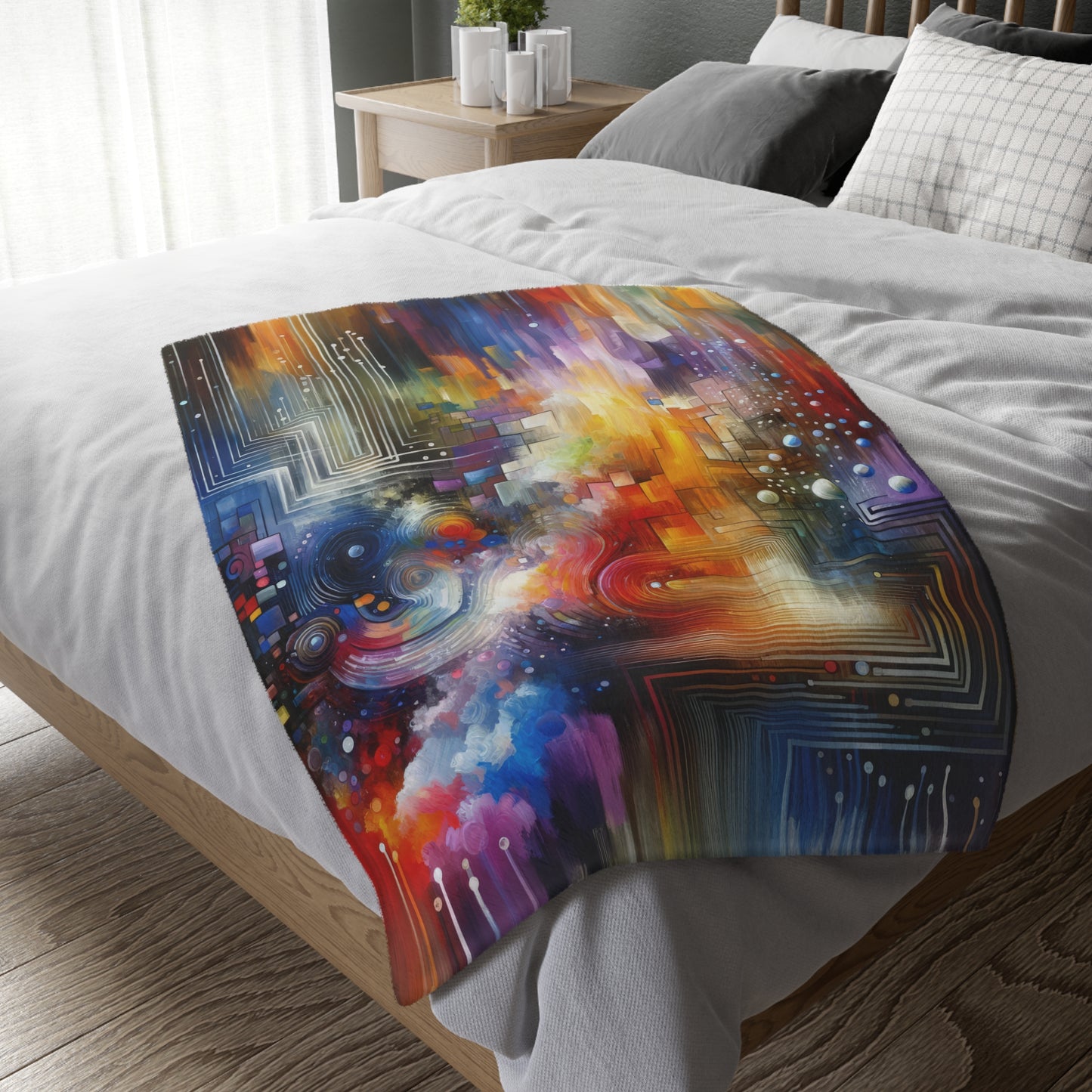Abstract Technicolor Synthesis Velveteen Microfiber Blanket (Two-sided print)