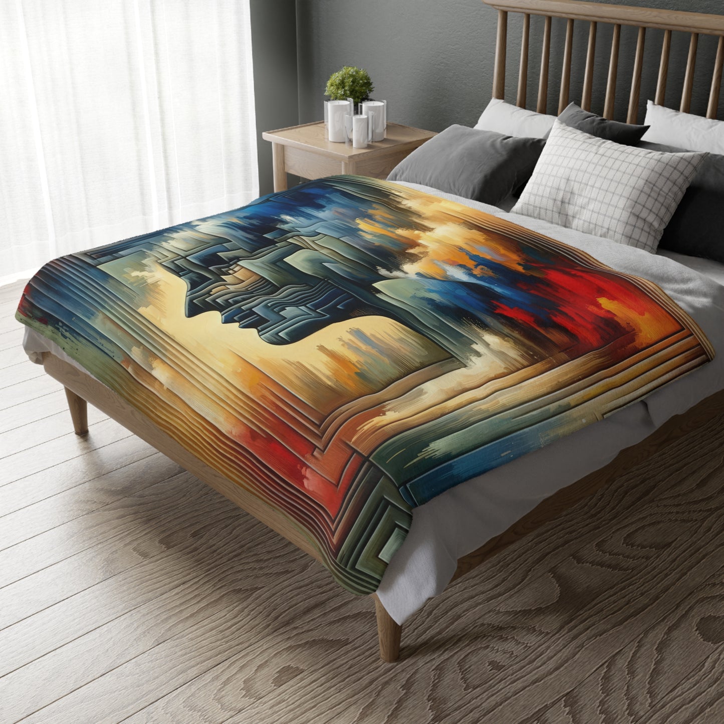 Abstract Geometric Boundaries Velveteen Microfiber Blanket (Two-sided print)