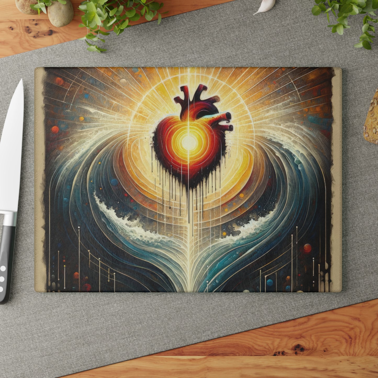 Awakened Heart Waves Glass Cutting Board