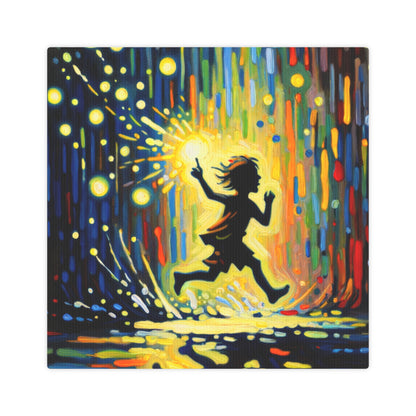Child Firefly Chase Canvas Photo Tile