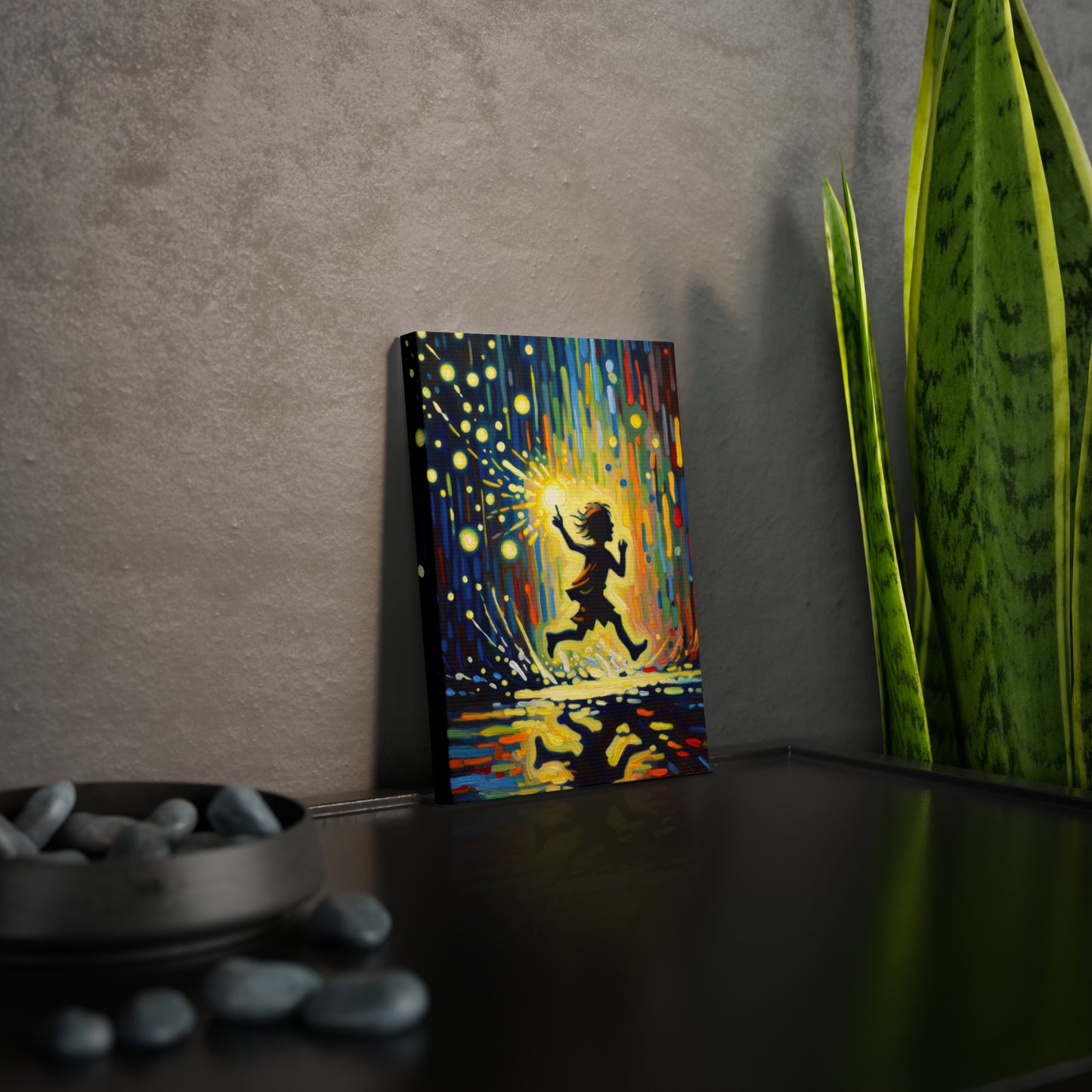 Child Firefly Chase Canvas Photo Tile
