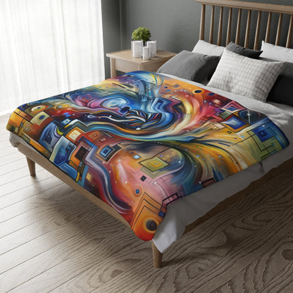 Digital Mindfulness Abstract Velveteen Microfiber Blanket (Two-sided print)