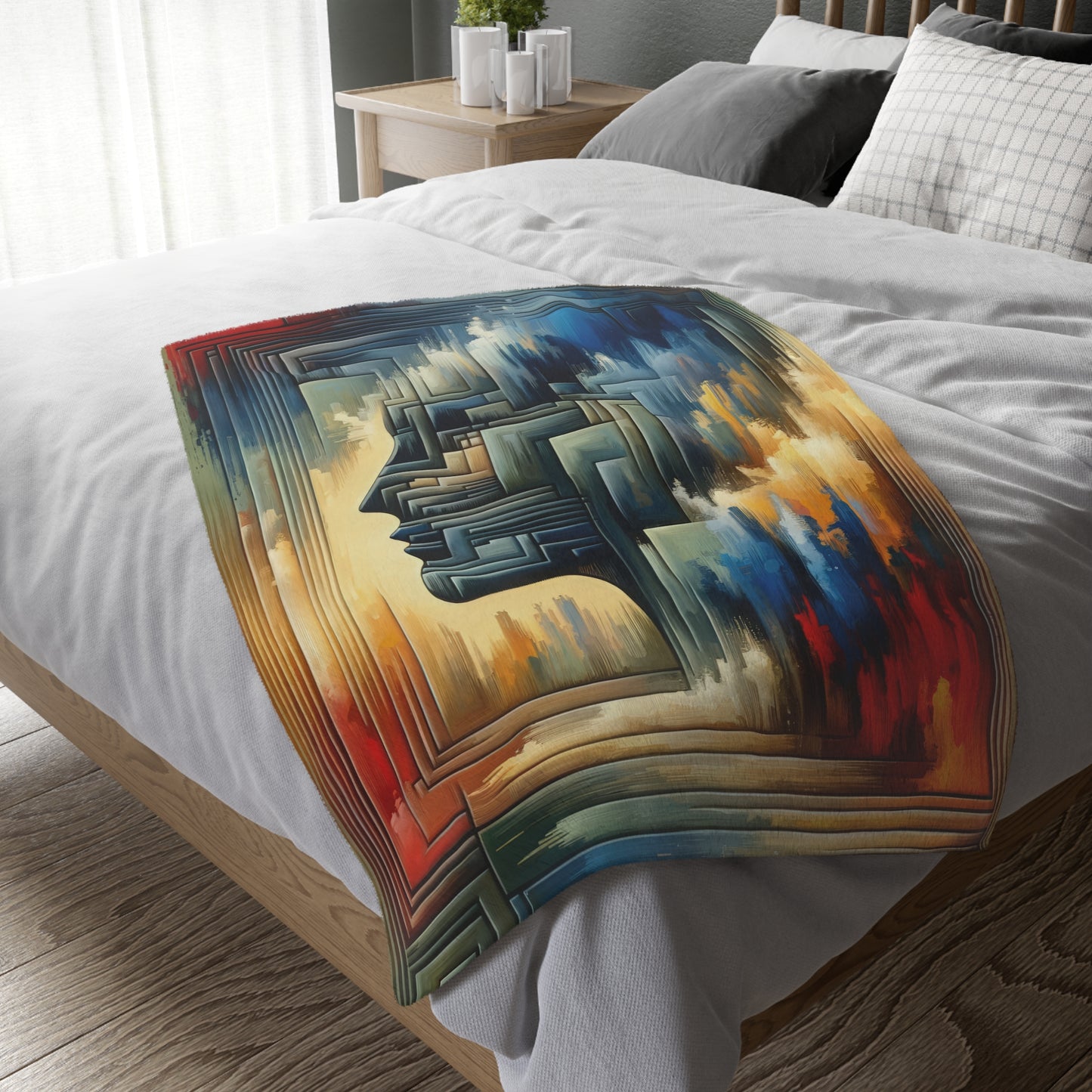Abstract Geometric Boundaries Velveteen Microfiber Blanket (Two-sided print)