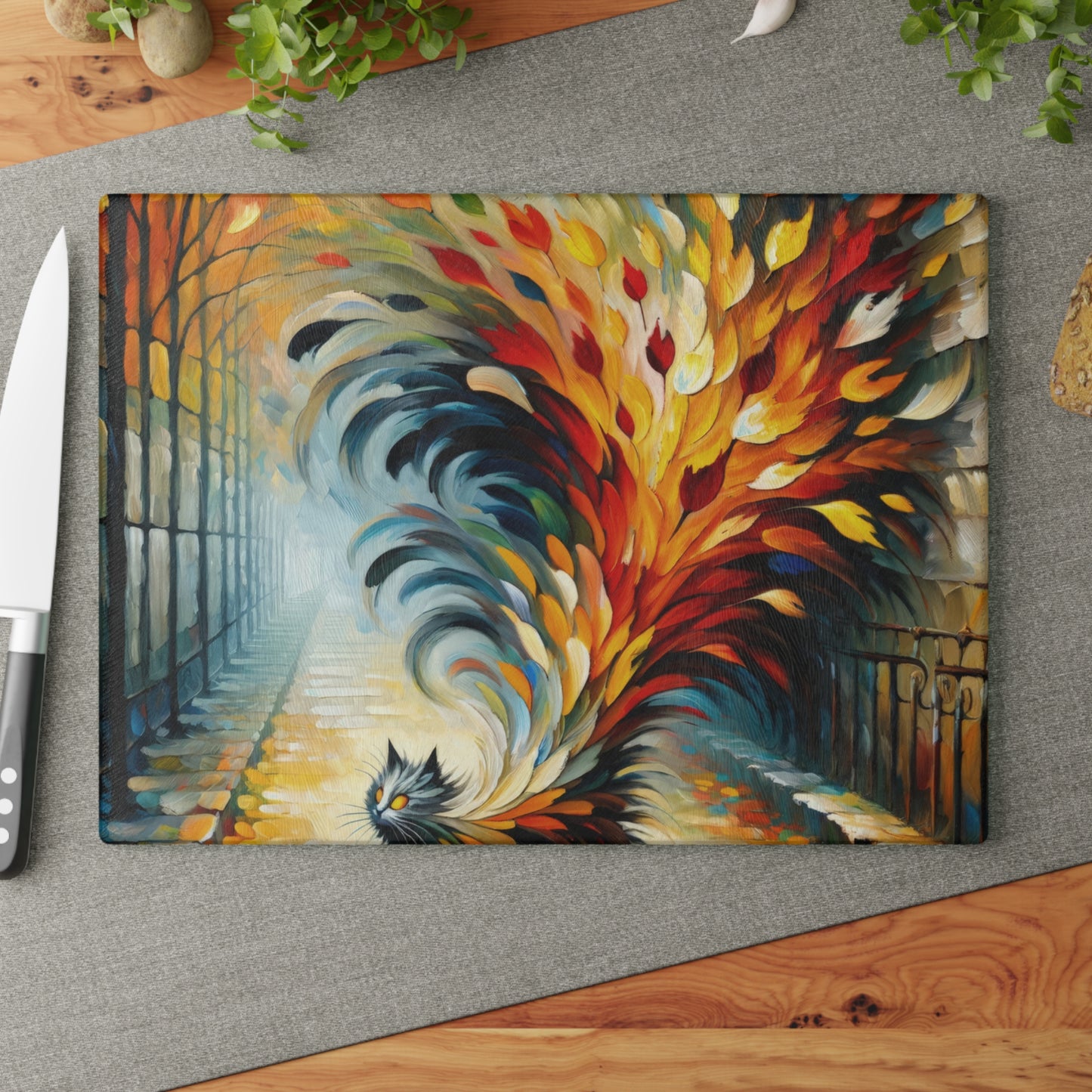 Autumn Whirlwind Escape Glass Cutting Board