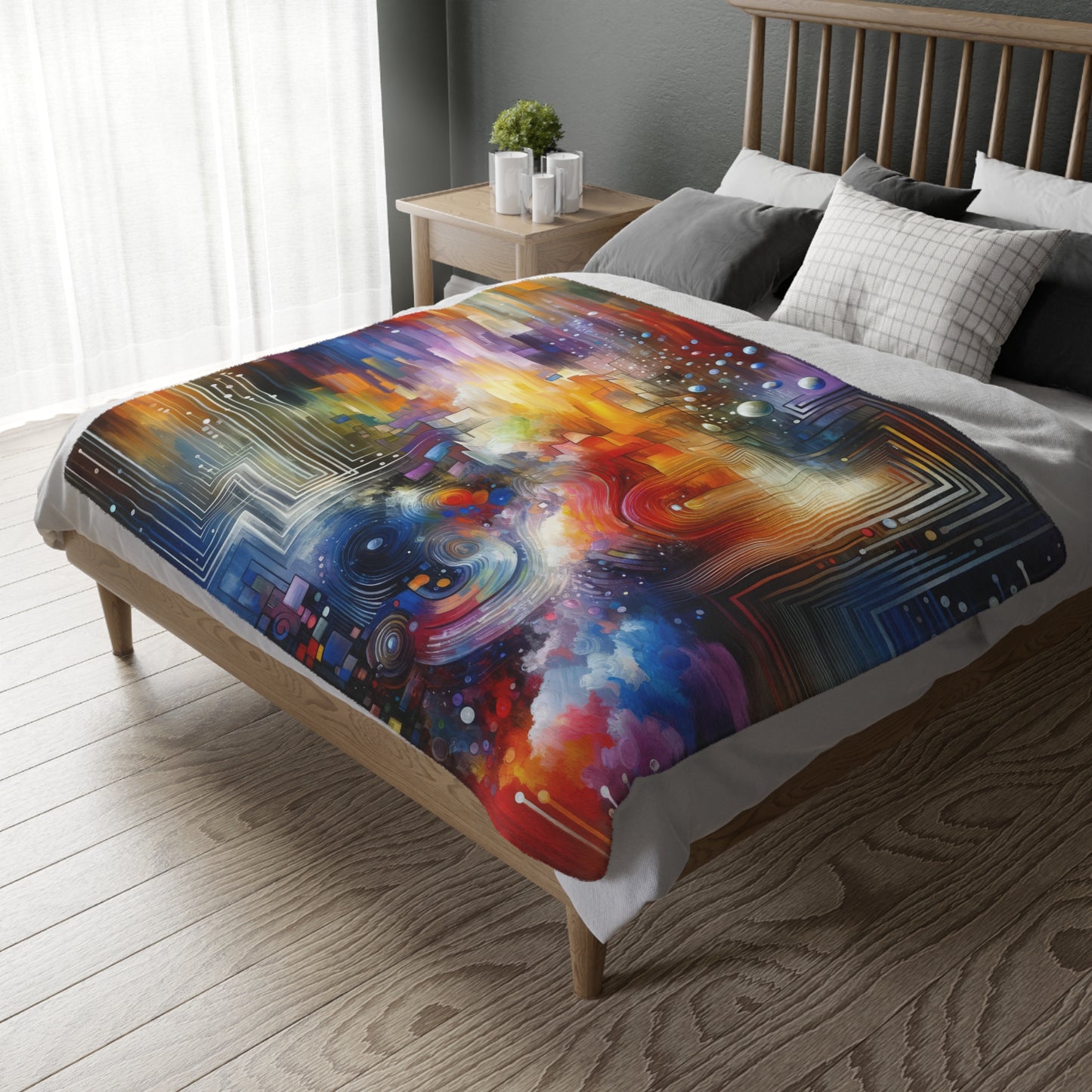 Abstract Technicolor Synthesis Velveteen Microfiber Blanket (Two-sided print)
