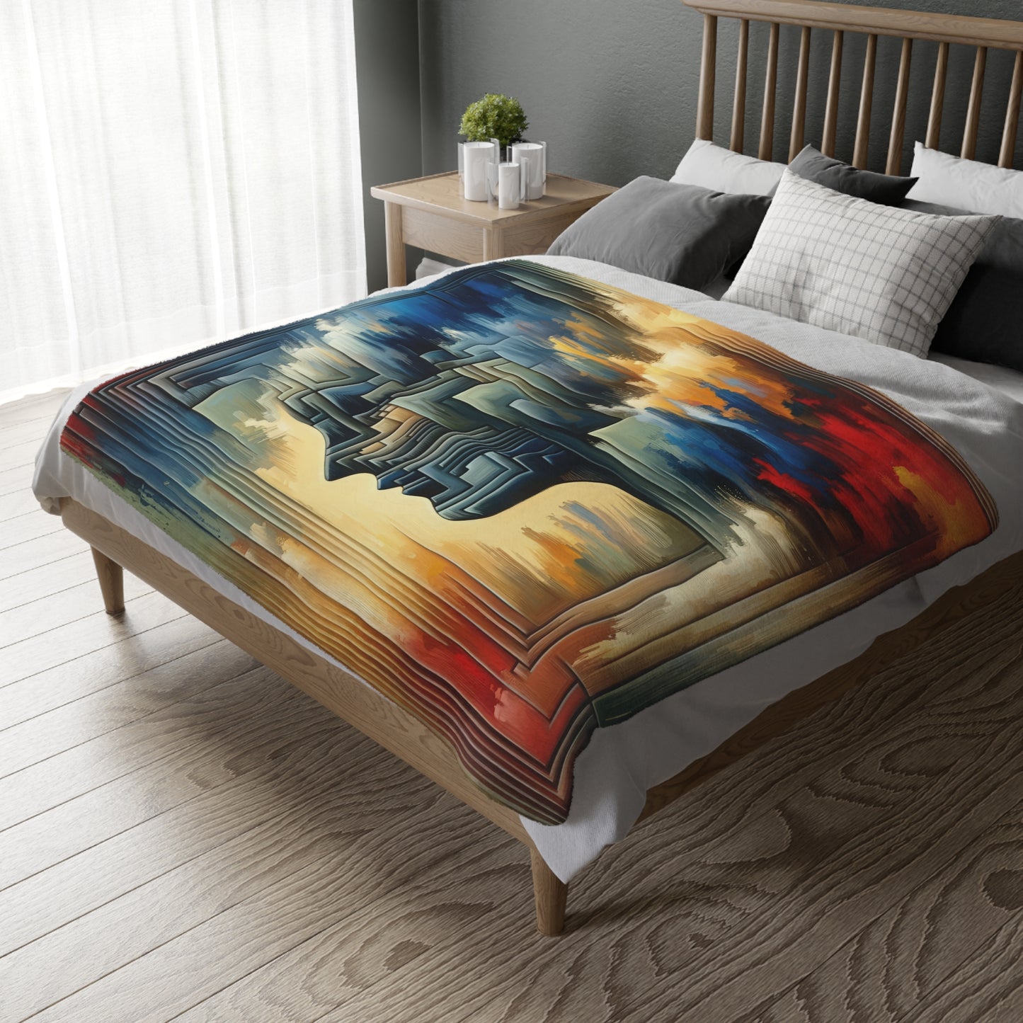 Abstract Geometric Boundaries Velveteen Microfiber Blanket (Two-sided print)