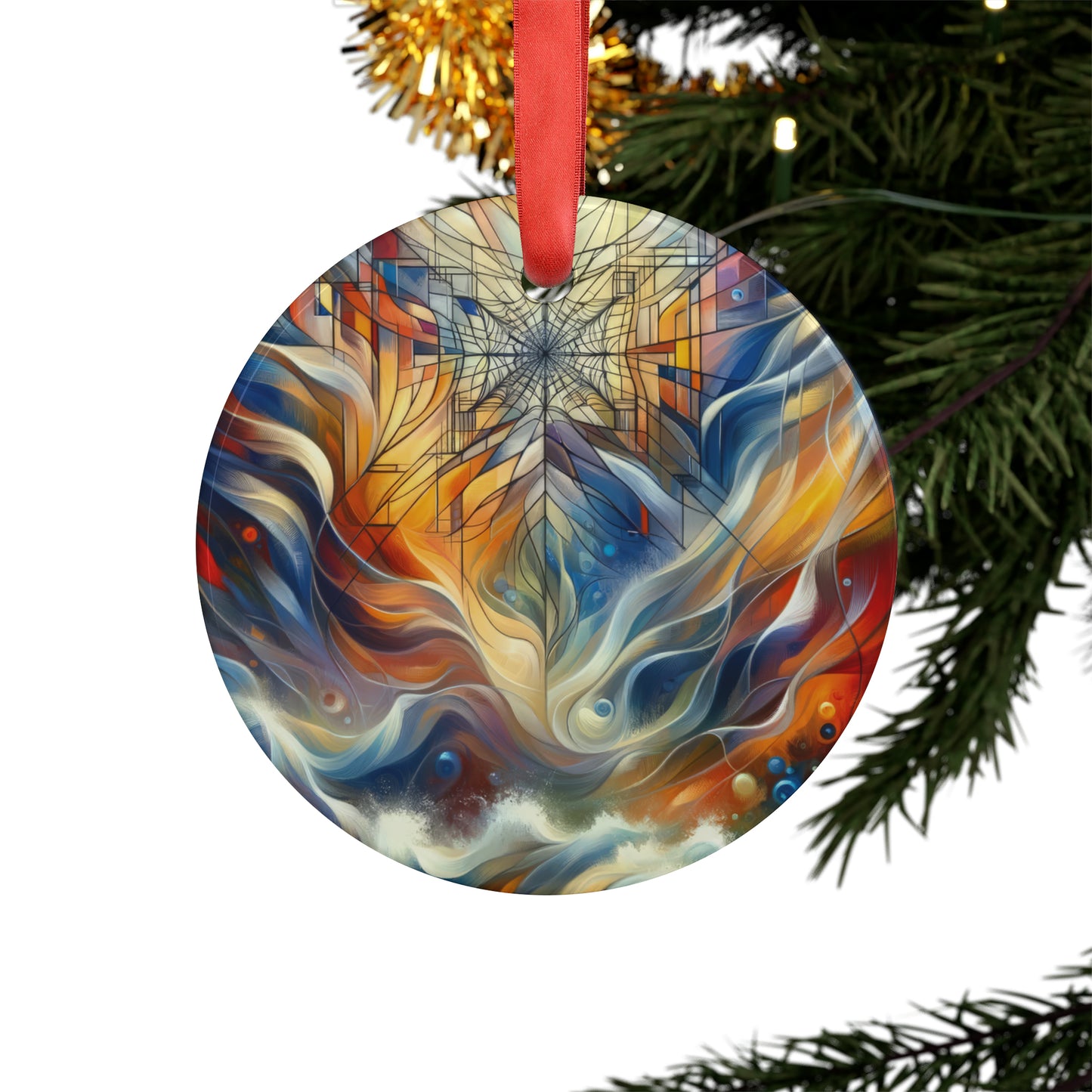 Weaving Renewal Web Acrylic Ornament with Ribbon