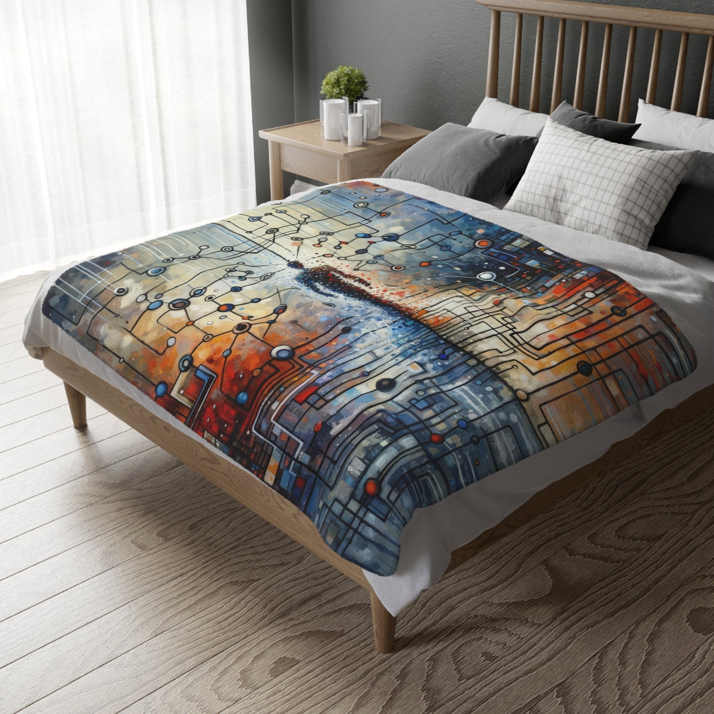 Technological Connectivity Bridge Velveteen Microfiber Blanket (Two-sided print)