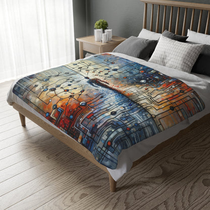 Technological Connectivity Bridge Velveteen Microfiber Blanket (Two-sided print)