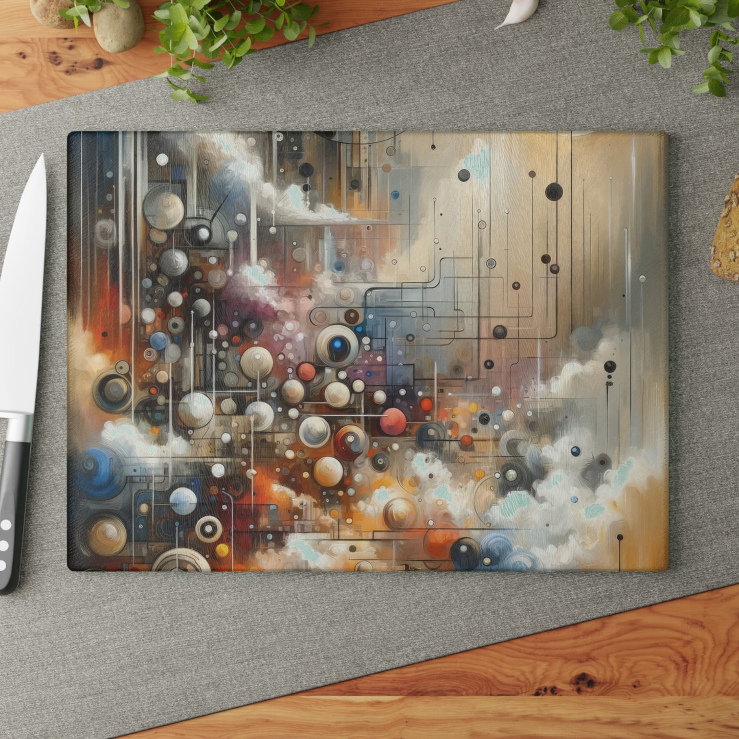 Abstract Mechanical Harmony Glass Cutting Board