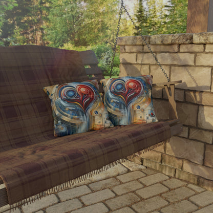 Techno Heart Harmony Outdoor Pillows