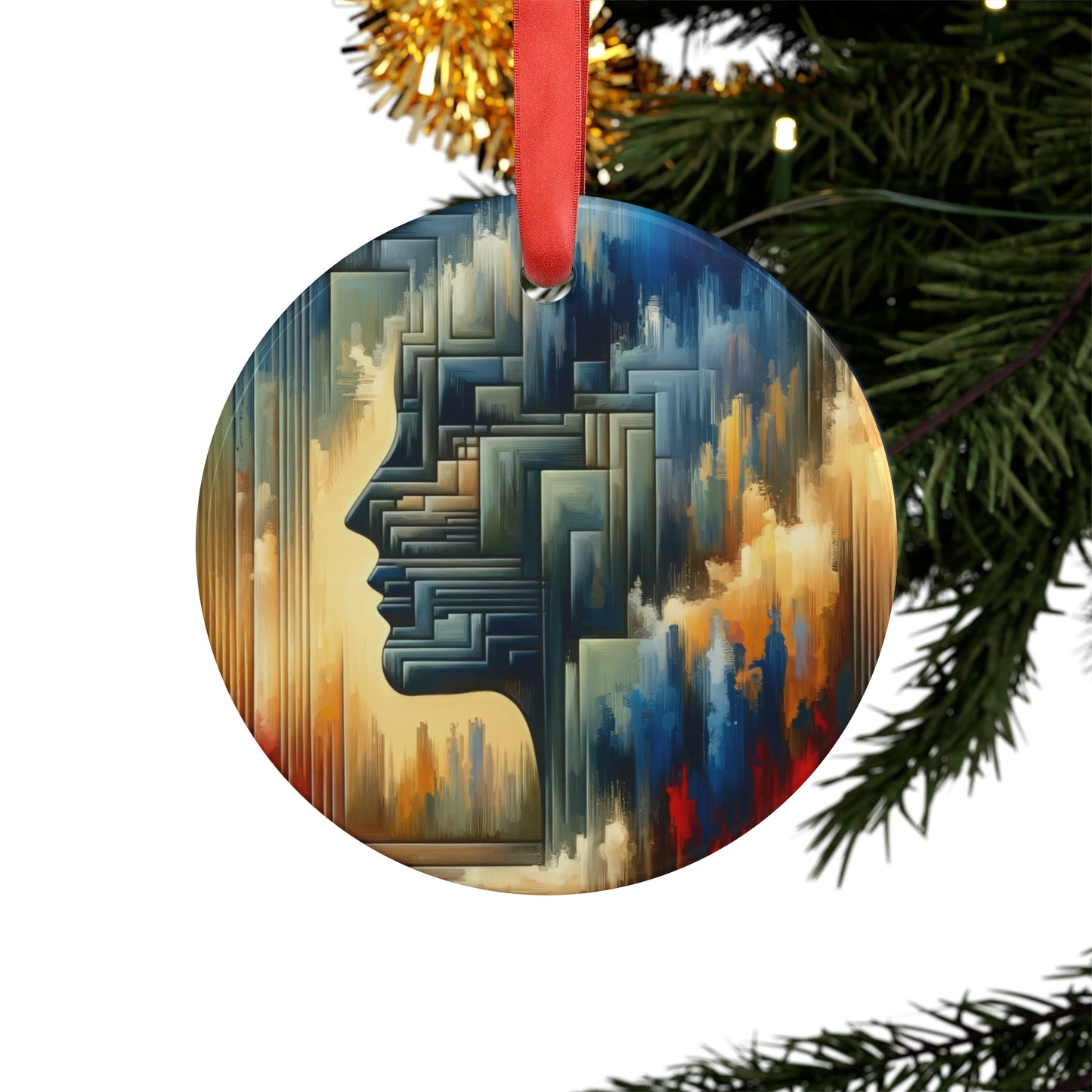 Abstract Geometric Boundaries Acrylic Ornament with Ribbon - ATUH.ART