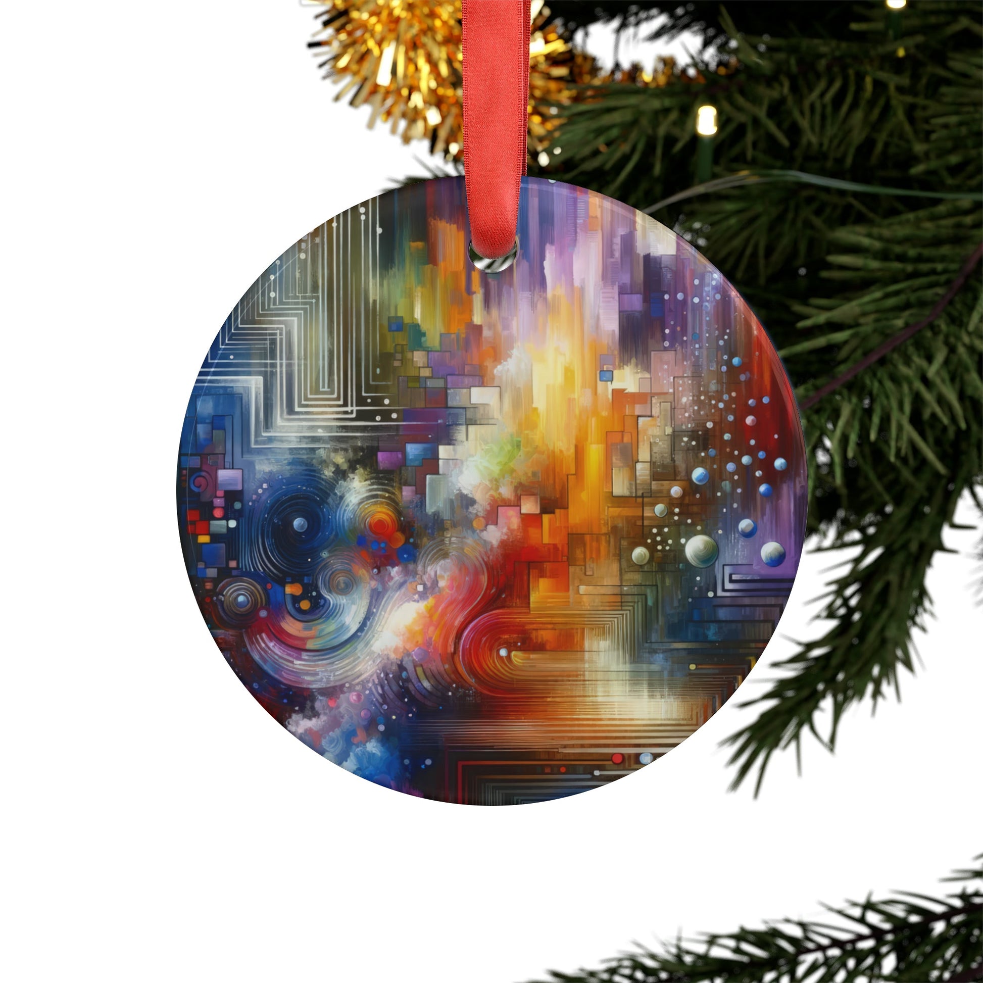 Abstract Technicolor Synthesis Acrylic Ornament with Ribbon - ATUH.ART