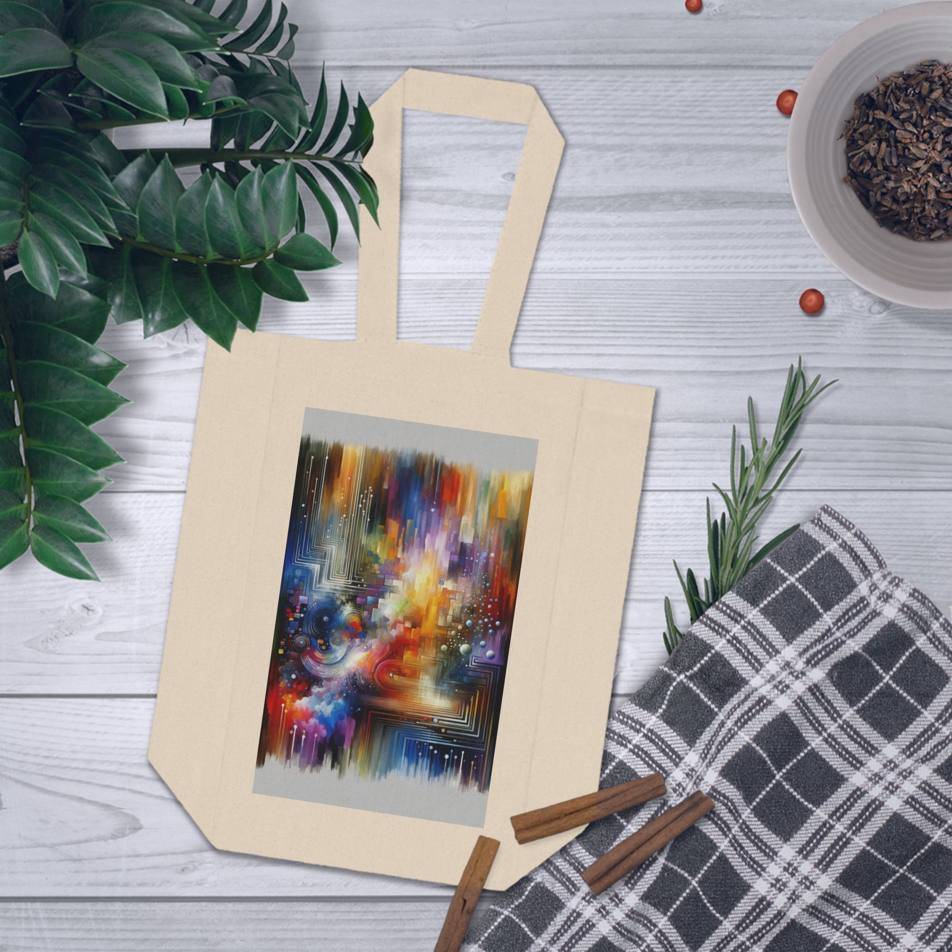 Abstract Technicolor Synthesis Double Wine Tote Bag - ATUH.ART