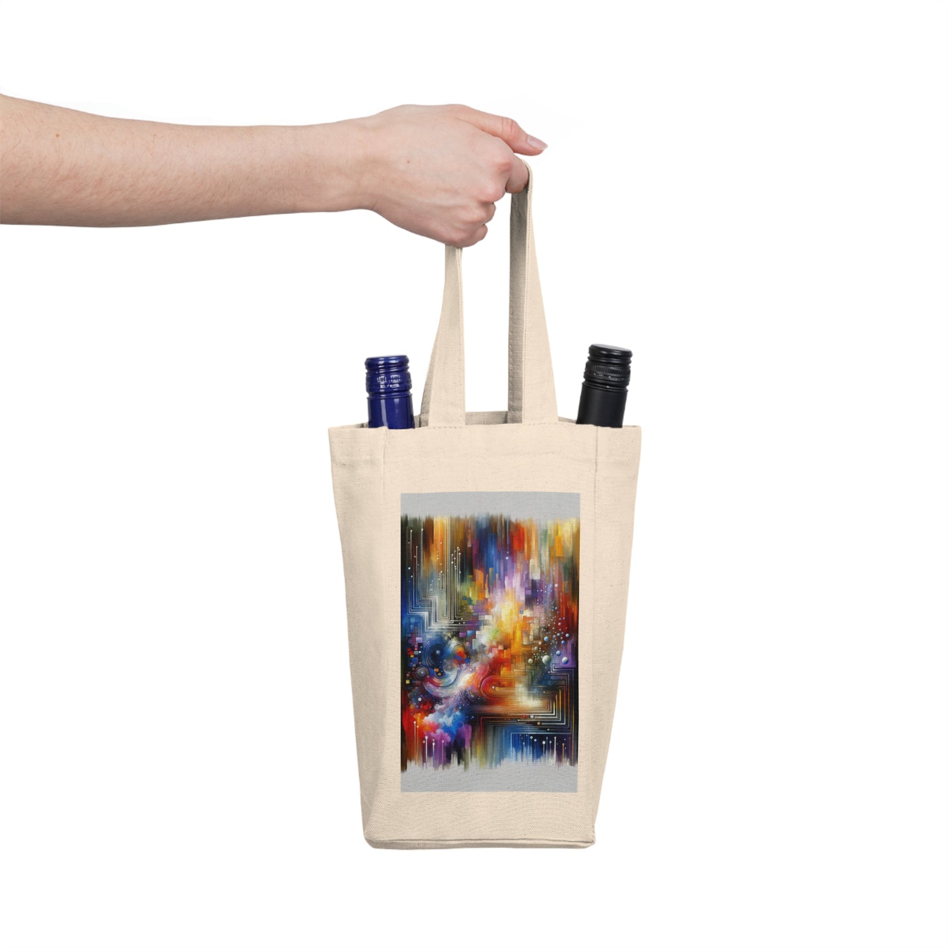 Abstract Technicolor Synthesis Double Wine Tote Bag - ATUH.ART