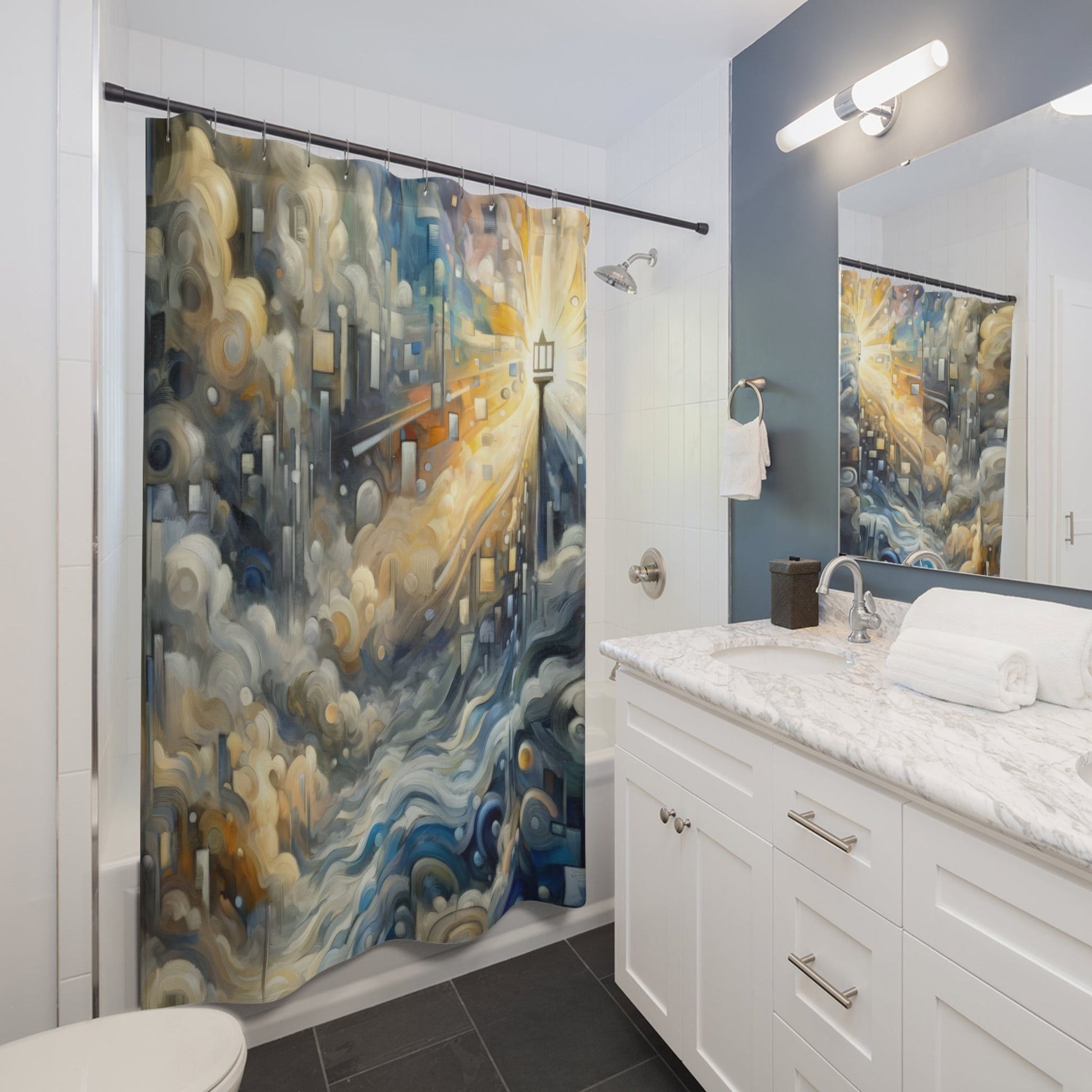 Adrift Beacon Tachism Shower Curtains - ATUH.ART